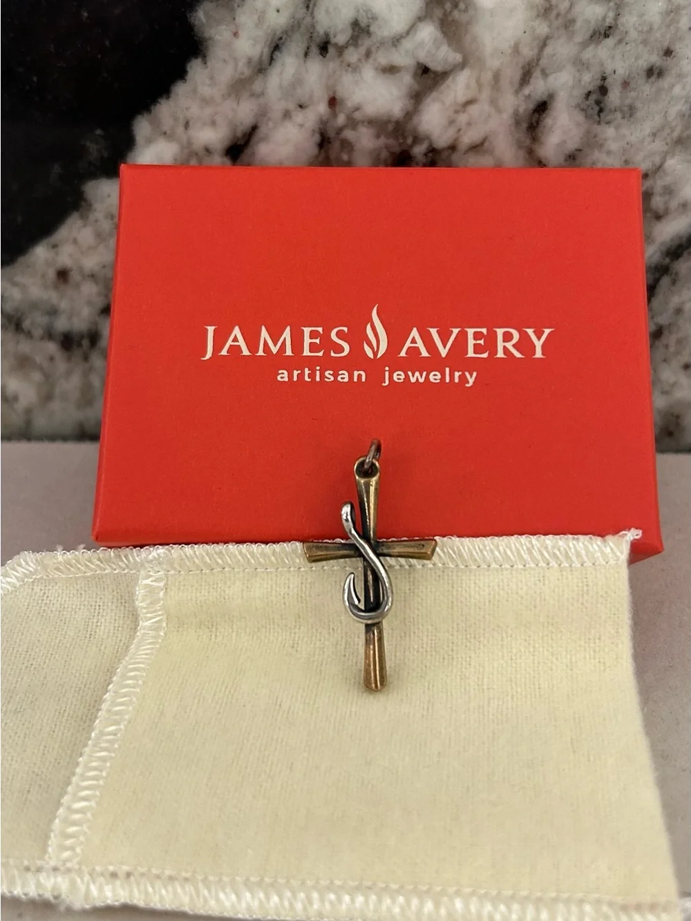 James Avery Gold and Silver Fishhook Cross Pendant unisex.